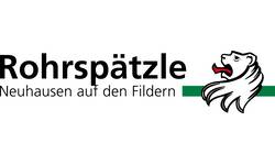 Das Bild zeigt einen Schriftzug "Rohrspätzle Neuhausen auf den Fildern" mit einem stilisierten Löwenkopf daneben.